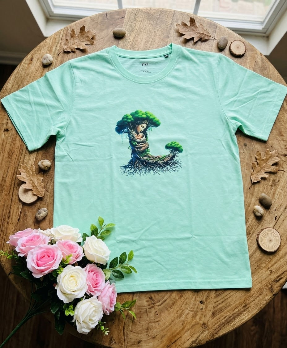Mother Nature Graphic Printed Mint Green T Shirt