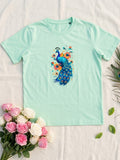 Majestic Peacock & Floral Graphic Tee- Mint Green