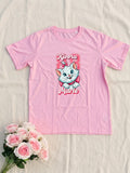 Cute Marie Cat Varsity Graphic T- Shirt - Baby Pink